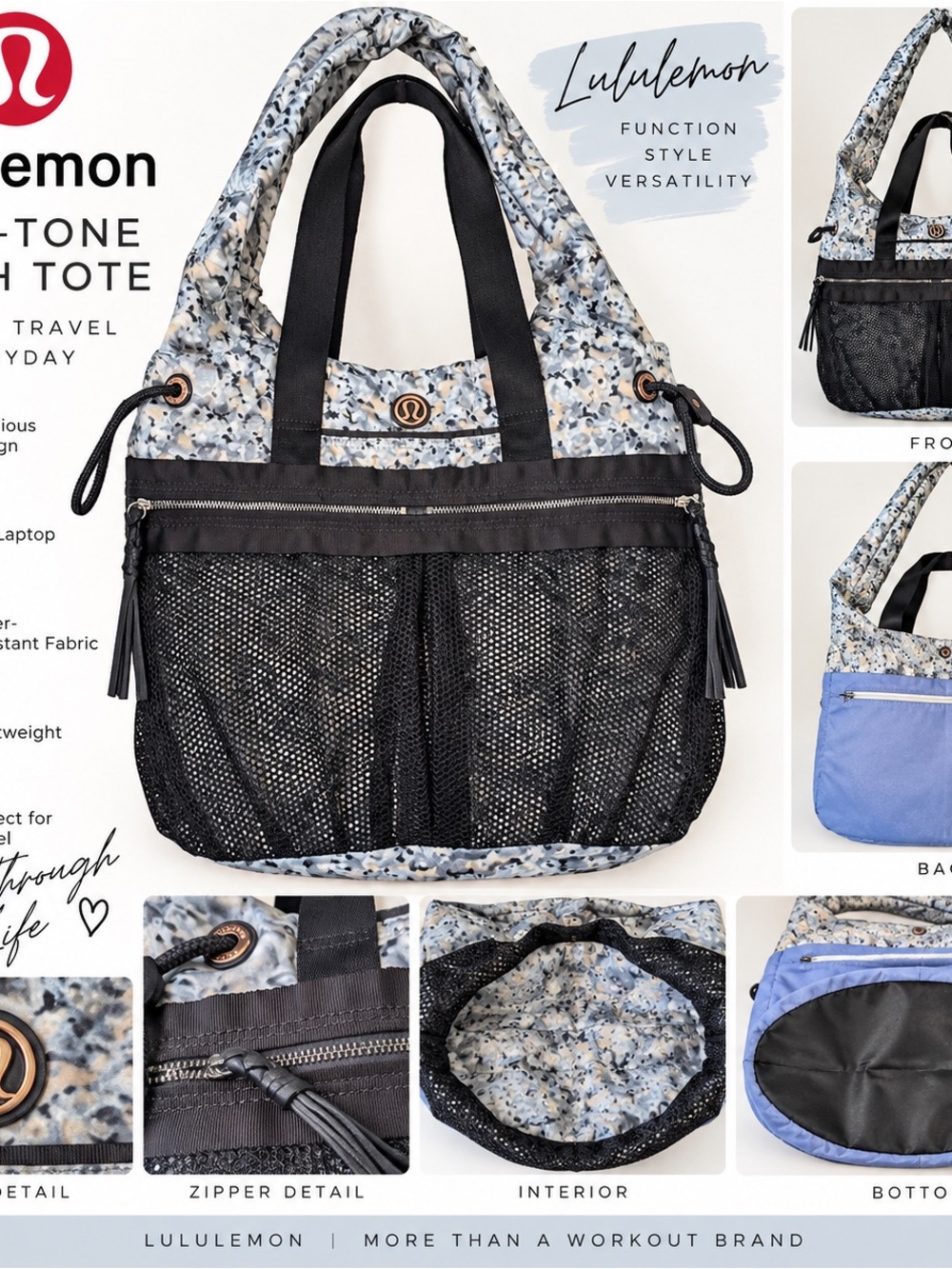 Lululemon Athletica Yin To Yang Hobo Not So Petite Fleur Silver Spoon